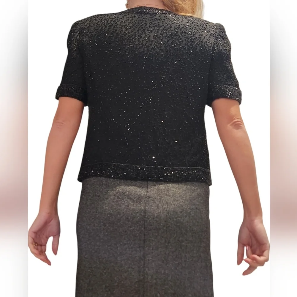 Vintage Stenay Women's Silk Sequin Beaded Blazer Black Small Lined Jacket Swifty